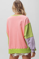 BiBi Washed Color Block Sweatshirt - Trendy and Comfortable Apparel